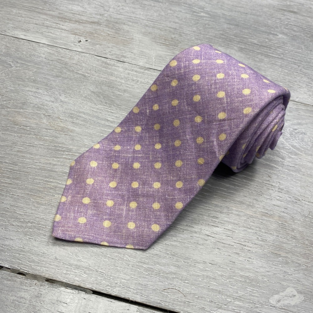Kiton Napoli Tie Mens Purple Polka Dot Linen Blend Handmade Italy Luxury Silk